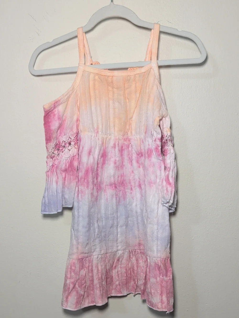 CoolMySia Tie-Dye Cold Shoulder Maxi Dress Orange Pink Lavender Girls Size 3-4